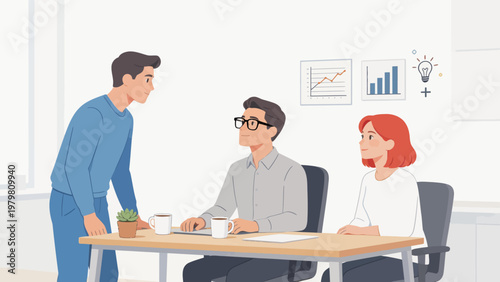 Office meeting with three people