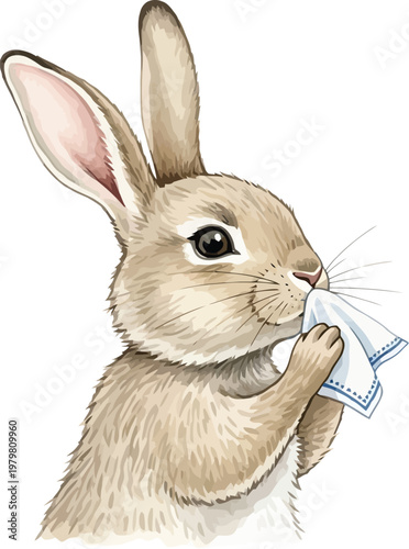 A cute rabbit holding a milk carton in its paws and smelling it curiously
