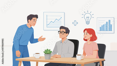 Office meeting with three people