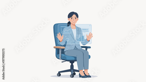 Businesswoman presenting data on chair