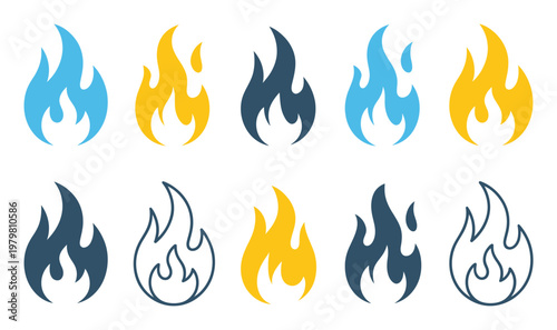 Collection of Stylized Flame in Various Colors and Styles