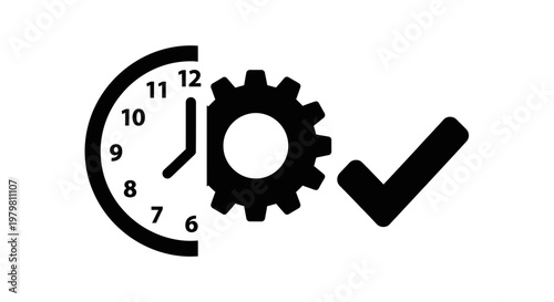 Iconic representation of time management, process optimization, and successful task completion, symbolizing efficiency and productivity.