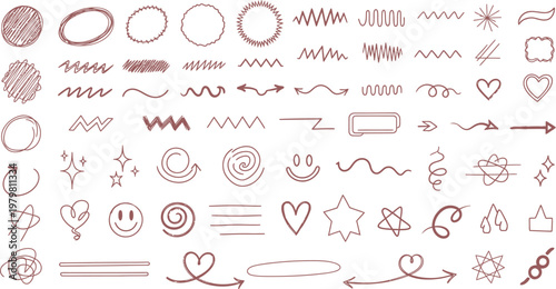 Collection of hand drawn doodle elements and decorative sketchy shapes