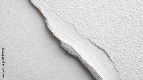 Close-up of Torn White Paper, Revealing Texture and Layers of Fiber in Neutral Tones on a Minimalist Background for Artistic and Design Use