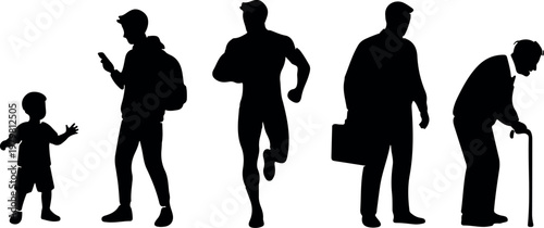 Human Aging Process and Life Stages Silhouette Collection