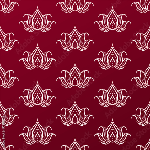 Lotus Flower Seamless Pattern Illustration Vector. Seamless White Lotus Pattern Vector Illustration. 
Elegant Seamless Pattern: Lotus Vector Illustration. White Floral Ethnic Oriental Seamless Pattern