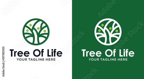 Tree of Life Logo: A minimalist logo design featuring a stylized tree enclosed within a circle. The simple, elegant design evokes themes of growth, nature, and interconnectedness. 