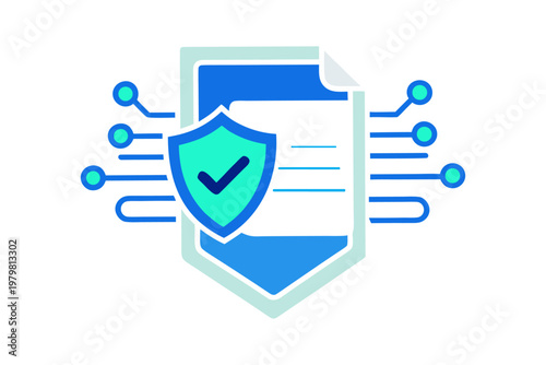 Cybersecurity Shield and Document Icon for Data Privacy and Insurance