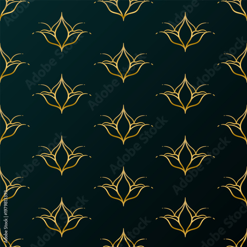 Lotus Flower Seamless Pattern Illustration Vector. Seamless Gold Lotus Pattern Vector Illustration. 
Elegant Seamless Pattern: Lotus Vector Illustration. Gold Floral Ethnic Oriental Seamless Pattern 