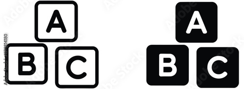 ABC alphabet blocks icon representing learning childhood and education, preschool and kindergarten teaching symbols, literacy development and early education concept, children learning toy block icons