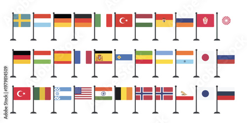 Flags of the world, collection of flags, world flags, vector icons, clean flat illustrations of country flags, perfect for websites, apps, infographics, and cultural or geographic materials.