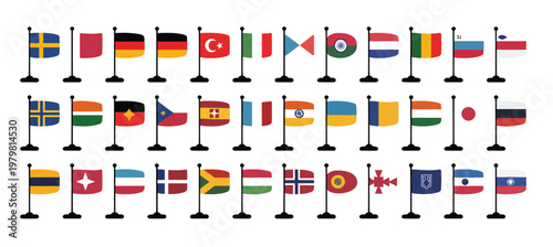 Flags of the world, collection of flags, world flags, vector icons, colorful set of national flags representing global countries, ideal for maps, education, travel, and international design projects.
