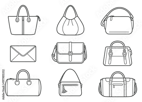Collection of Handbag and Bag in Outline Style