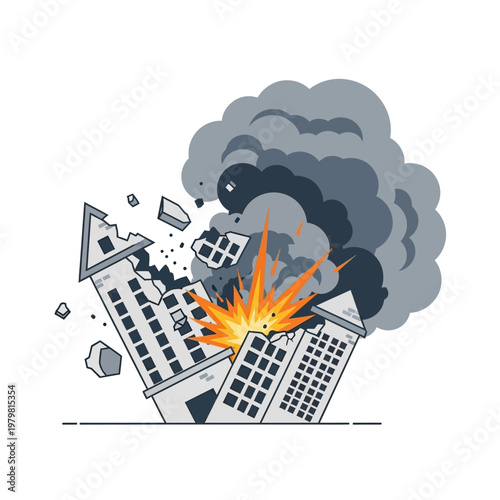 Building Explosion and Destruction with Smoke and Debris