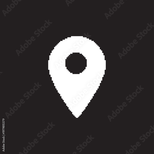 Pixel style map pin icon, black and white