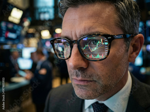 Professional with Smart Glasses and Holographic Information UI