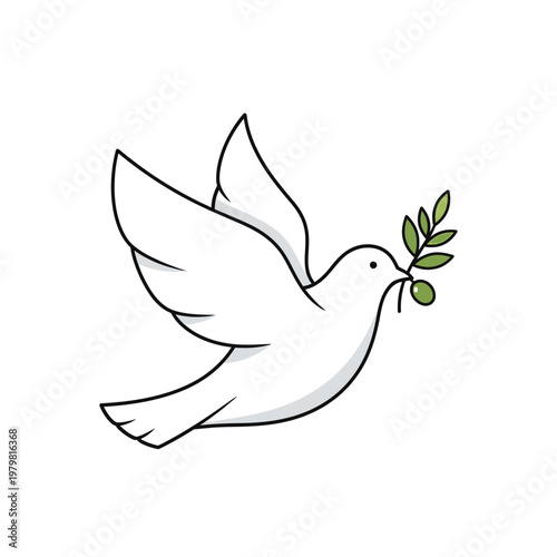White Dove Carrying Olive Branch - Symbol of Peace and Hope