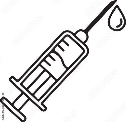 Syringe with drop of liquid, vaccination and medical injection icon