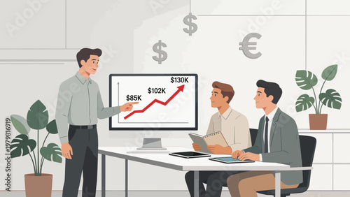 Business meeting with financial growth chart