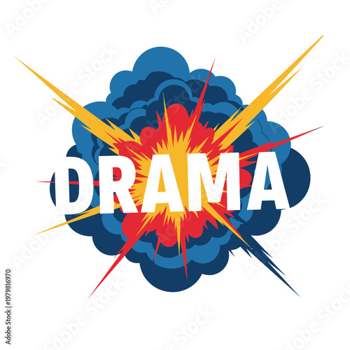 Exploding Drama Word with Comic Book Style Blast and Vibrant Colors