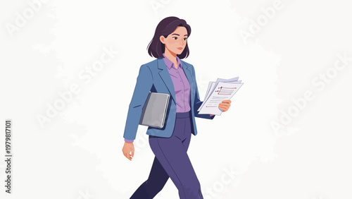 Businesswoman walking with documents