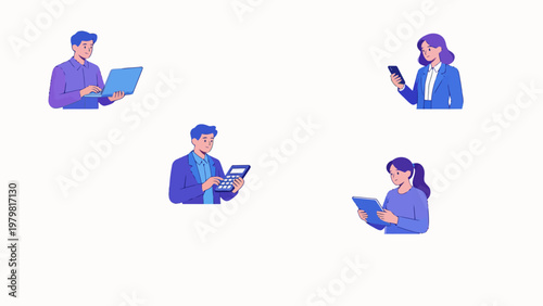 People using devices in work setting