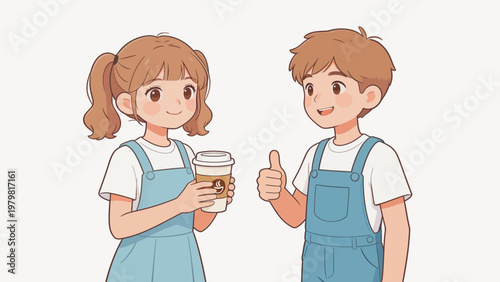 Two cartoon characters with coffee