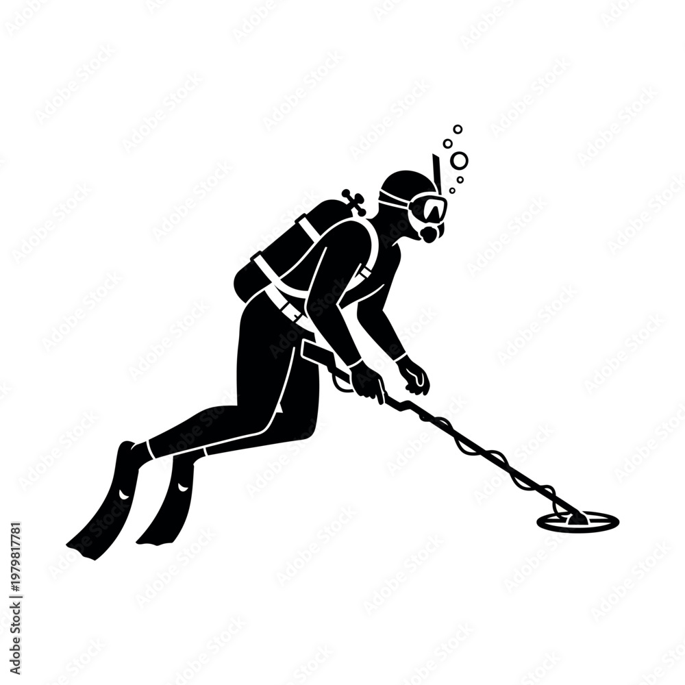 Fototapeta premium Scuba Diver Searching Underwater Treasure.