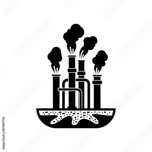 Industrial factory with smoke stacks polluting the environment.