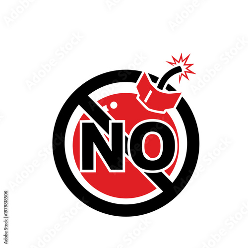 No Bomb Sign Icon, Prohibition Symbol, Danger Alert Warning