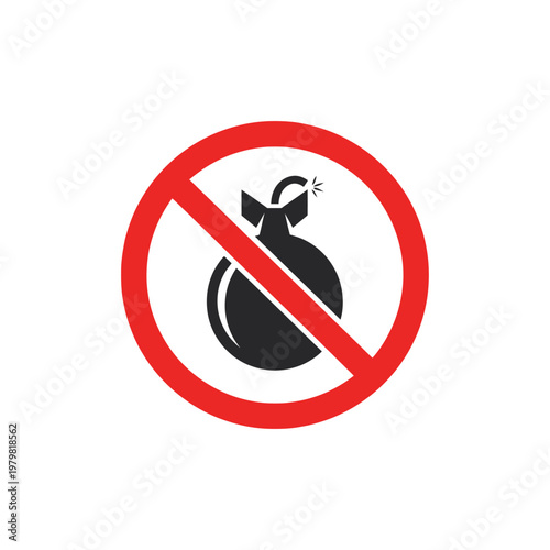 No Bomb Sign, Prohibition Symbol Against Explosives, Danger Warning