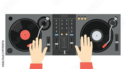 DJ Mixing Music on Turntables.