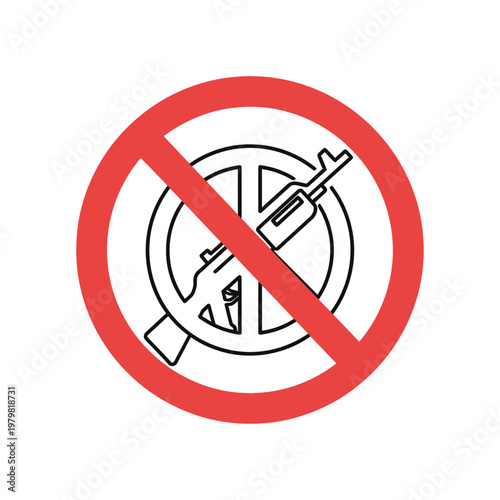 No Guns Sign with Peace Symbol - Ban on Weapons and Violence
