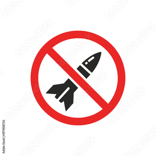 No Missile Icon, Forbidden Sign, Stop War Symbol, Peace Concept