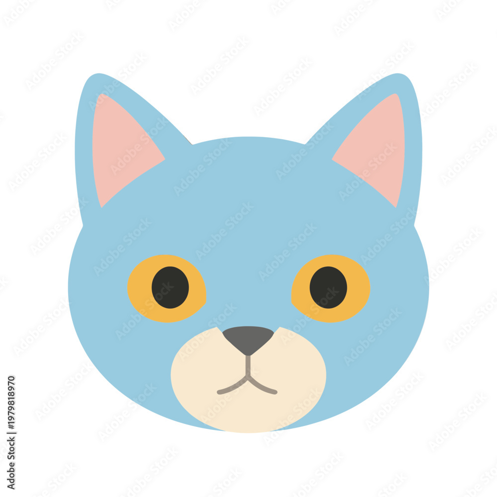 Fototapeta premium Blue Cat Face Flat Icon with Yellow Eyes