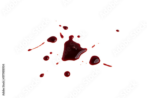 blood dripping against isolated with clipping path on white background. blood splash with drip effect, drops and streaks