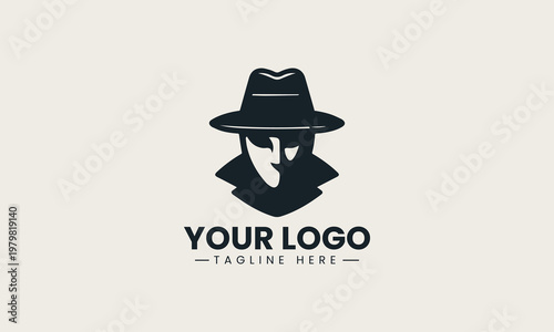 Black masked character with hat is presented as bold monochrome vector logo on clean white background for security and anonymous mascot branding use