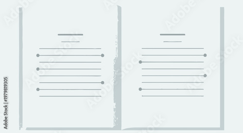 Minimalist graphic representation of two open document pages with abstract text lines and bullet points.