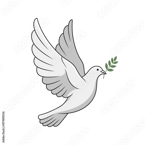 White Dove Flying with Olive Branch - Symbol of Peace and Hope