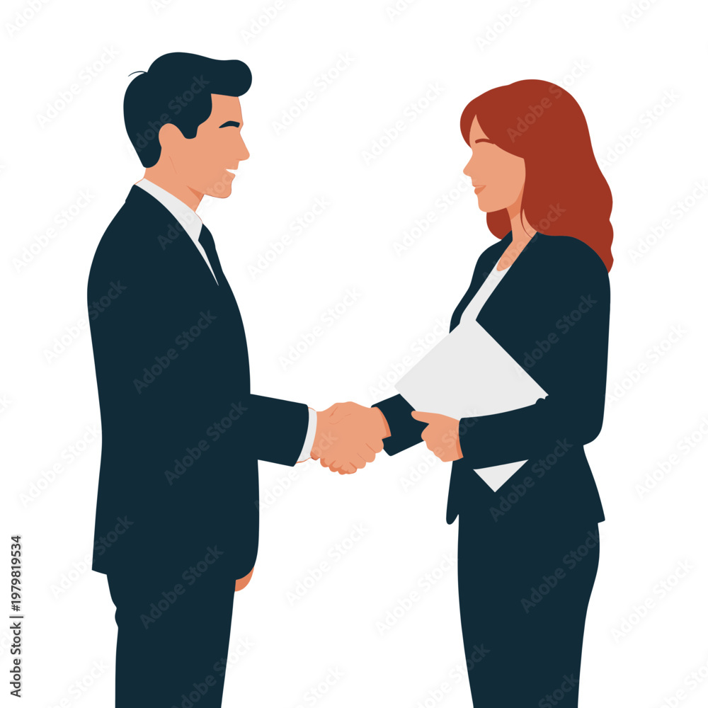 Fototapeta premium Business Handshake between Man and Woman Flat Icon