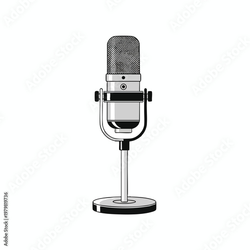 Vintage Microphone on Stand for Recording or Broadcasting