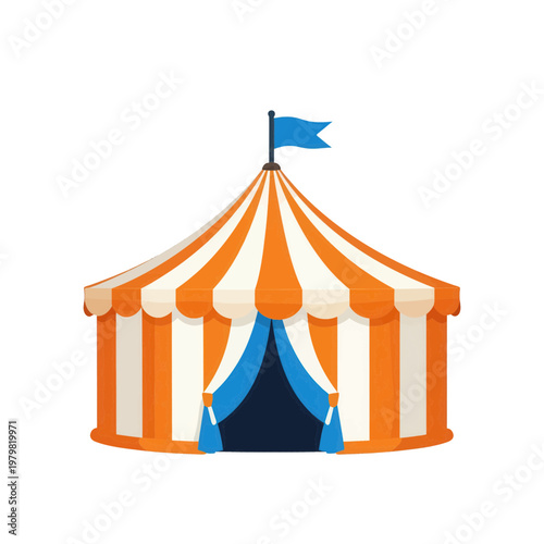 Circus Tent with Blue Flag Flat Icon