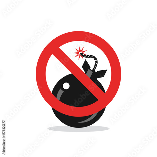 Stop Bomb Icon, No Explosion Symbol, Danger Prohibition Sign, Isolated White Background