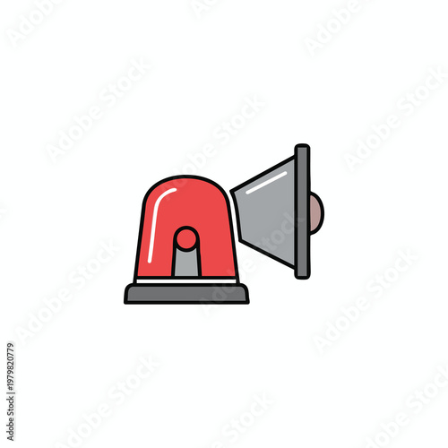 Vivid Red Emergency Alarm Light with Horn Safety Warning Signal Illustration