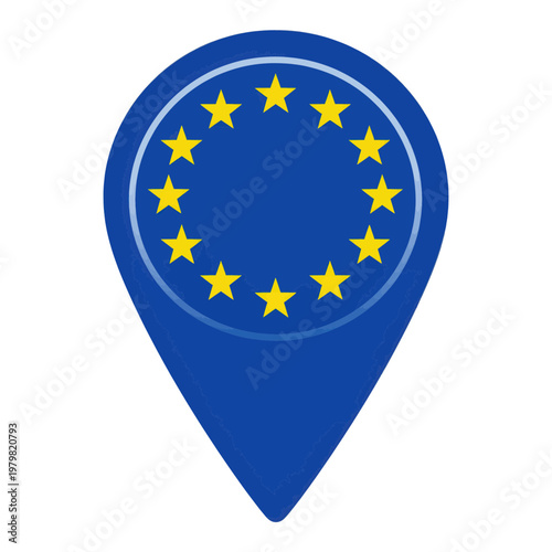 Europe Location Pin Icon with Star Circle Design