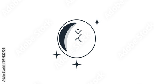 a black and white logo with a moon and stars.