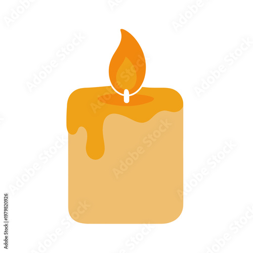 Flat Candle Icon with Melting Wax and Flame