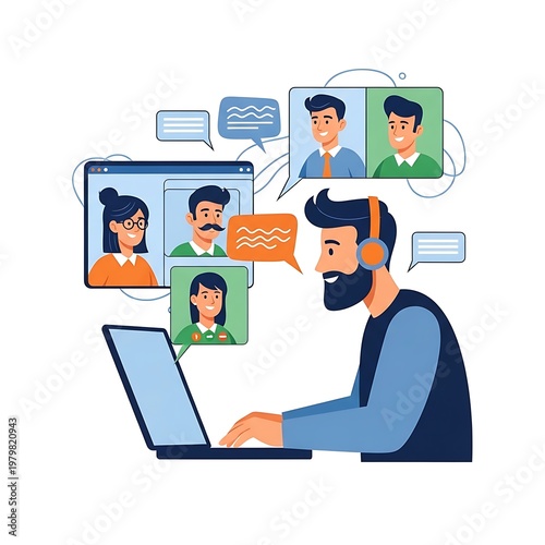 Flat Vector Illustration of Online Meeting for Social Media Banner
