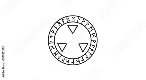A mystical symbol with runes and triangles.