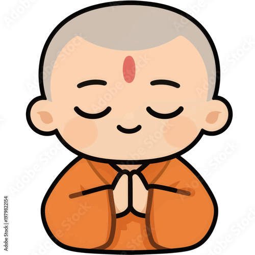 Meditating Buddhist Monk Flat Vector Icon